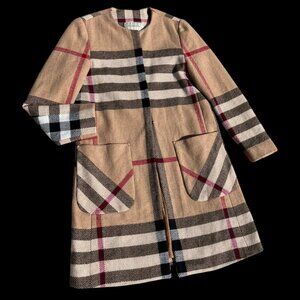 Burberry London Classic Wool Nova Check Plaid Coat Size 12Y Girl's Women's XS S